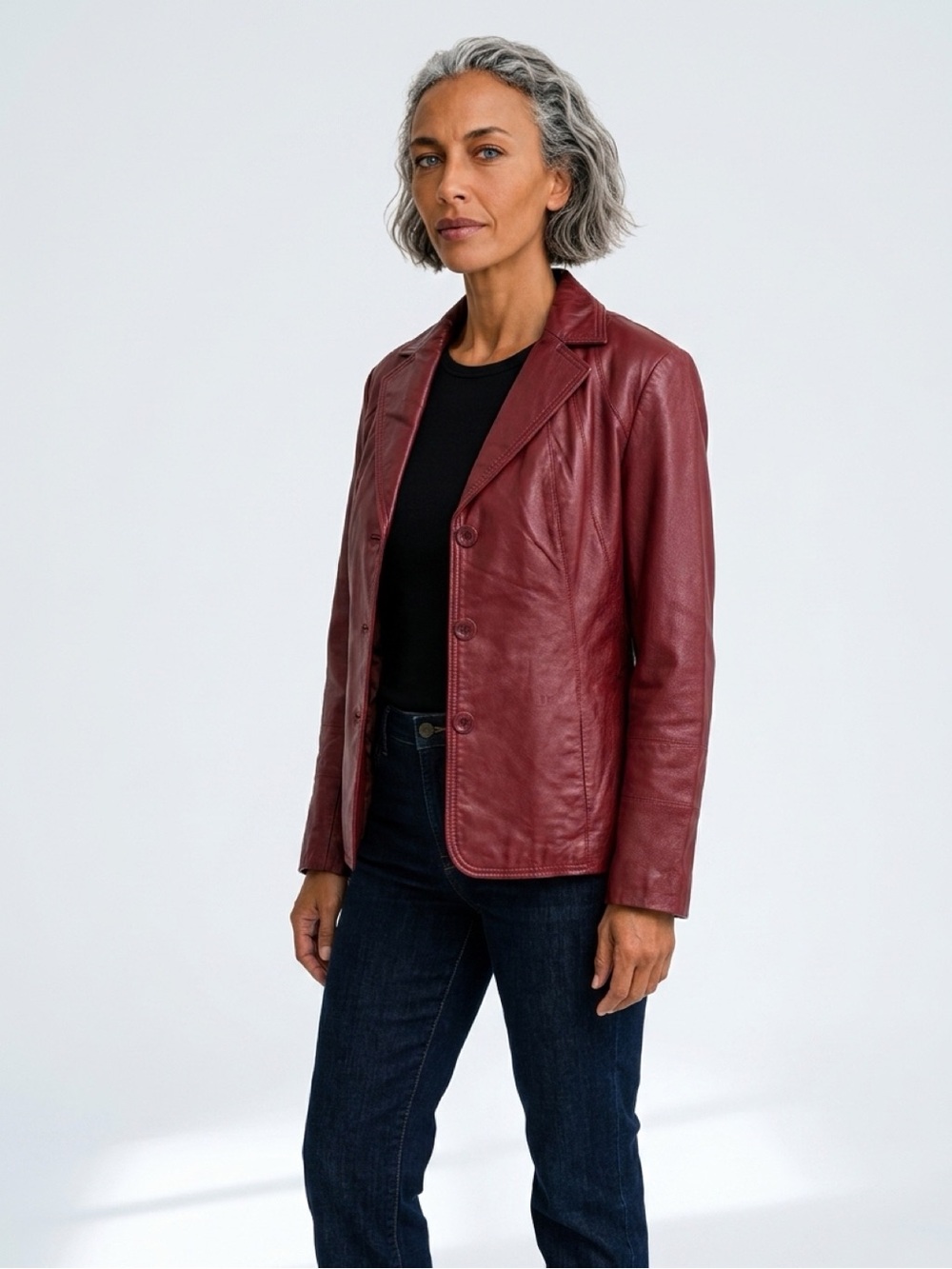Women's Burgundy Leather Blazer Jacket XL